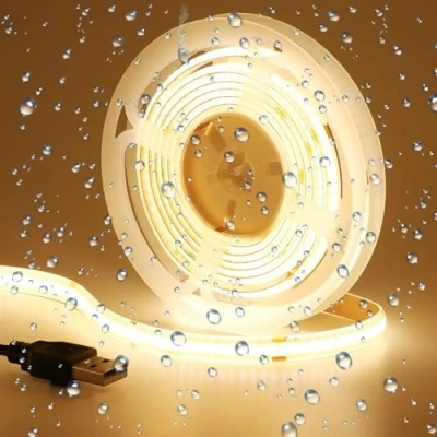 Image of GOMING DC 5V USB COB LED Strip Light Warm White 3000K CRI 93+ Powered 6.6ft/2M 320LEDs/M Indoor Use IP20 Flexible Tape Lights for TV Backlight, Cabinet, Home DIY Lighting
