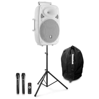 Image of VONYX Verve46W 15&quot; Portable PA Sound System with Dual Wireless Microphones, Stand and Bag Rechargeable Battery, Bluetooth Streaming &amp; MP3 USB 1000W