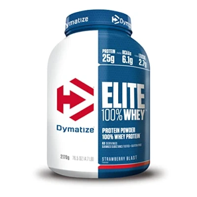 Image of Dymatize Elite 100 Percent Whey Strawberry Blast 2170g High Protein Low Sugar Powder + and BCAAs