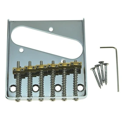 Image of KAISH Chrome Vintage Tele Ashtray Style Electric Guitar Bridge with 6 Brass Saddles Fits TL