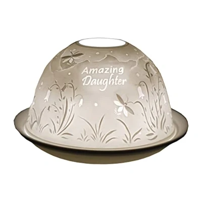Image of Cello Porcelain Tealight Holder Dome, Amazing Daughter Design, a Candle Projecting 3D Loving Message. Suitable To Be Used with Tealights or LED. Gifts.