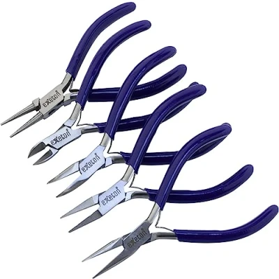 Image of Exeton Jewelry Pliers, Set of 5 Professional Making Pliers Tools Craft Wire Wrapping for (Blue, 12cm)