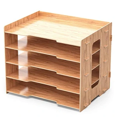 Image of Lesfit Wooden Desk Organiser Tray, Office Storage Solution with 5 Tiers