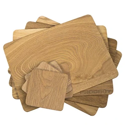 Image of Set of 4 Placemats &amp; Coasters Wooden Oak Veneer