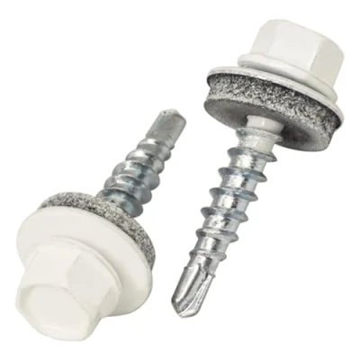 Image of SKIR&#039;CO (50 pcs) Roofing Screws, Hex Head, 4.8 x 25 mm Painted Self Drilling Screws With EPDM Washers (Pure white RAL 9010)