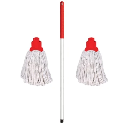 Image of Professional Colour Coded Mop Handle and 2 Heads (Red)