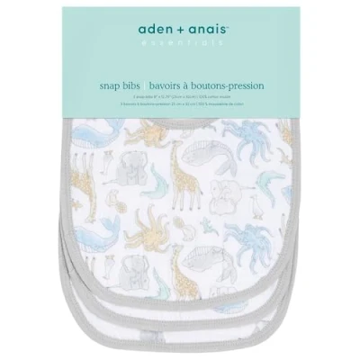 Image of aden + anais essentials Snap Baby Bib, 100% Cotton Muslin, 3 Layer Burp Cloth, Super Soft &amp; Absorbent for Infants, Newborns and Toddlers, Adjustable with Snaps, Pack, natural history