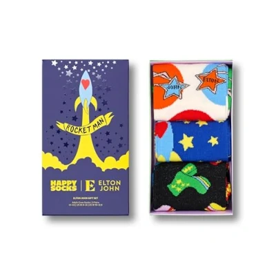 Image of Mens and Women&#039;s 3 Pair Happy Socks Elton John Gift Boxed Black 4 7 Unisex