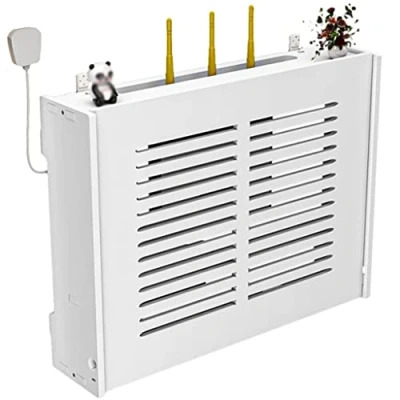 Image of cabinets Floating Shelf, WiFi Router Storage Boxes,Wall Hanging Plug Board Wooden Box Cable Power Wire Bracket (Color : White, Size 42x11x31cm)