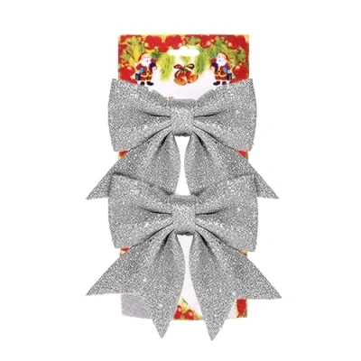 Image of AEX Christmas Tree Bows Large Red for Decorations Glitter Decorative Bow Ornaments Home Party (2X Silver Glitter)