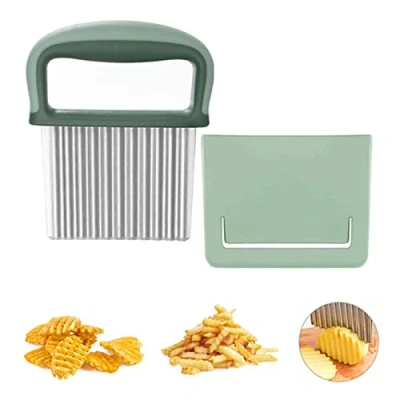 Image of Neoreser Crinkle Cutter, Chip for Potato Chips, French Fries, Fruits and Vegetables Waves Cutting Tool (Green)