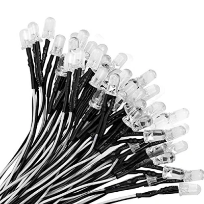 Image of YIXISI 100 PCS 5mm LED Diodes Light, Emitting Diode, Round Head Lamp, Ultra Bright 12V, 20cm Pre Wired, Cold White