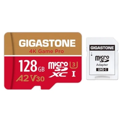 Image of Gigastone 128GB Micro SD Card, 4K Game Pro, Nintendo Switch Card Compatible, A2 Run App, Video Recording, R/W up to 100/50MB/s, SDXC UHS I V30 U3 C10 Class 10
