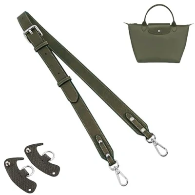 Image of Gastinsave Purse Straps Replacement, Leather Handbag Crossbody Shoulder Strap Adjustable for S/M Longchamp Bag Women(Green Sliver)