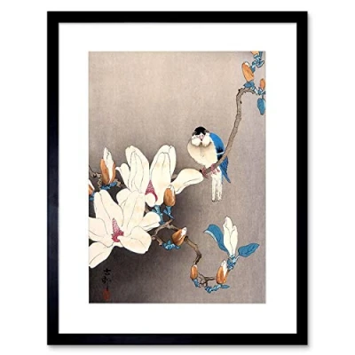 Image of Wee Blue Coo Nature Japan Ohara Koson Bird Flower Picture Framed Wall Art Print