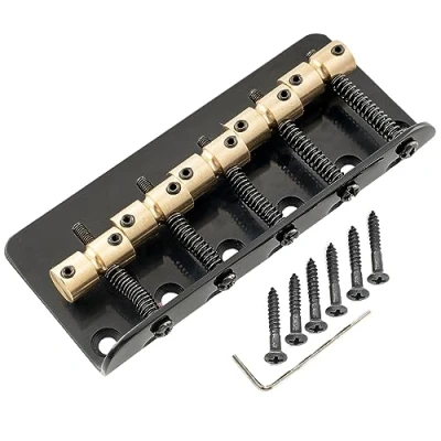 Image of Musiclily Pro 18mm Classic Standard Top loading 5 String Bass Bridge with Brass Saddle Steel Plate, Black