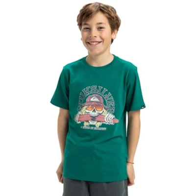 Image of Quiksilver Skull Feast Unisex Print Tshirt for kids, Size: 12y, Aquifer