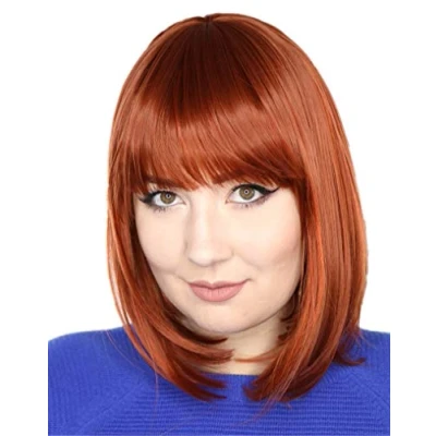 Image of Prettyland Red Orange Mid length BOB Cut Short Hair Wig Straight Bangs Natural Matt for Daily Use C1450