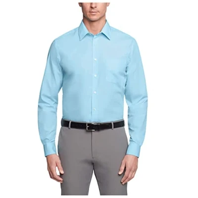 Image of Van Heusen Men&#039;s Dress Shirt Regular Fit Poplin Solid, Mist, 18&quot; Neck 32&quot; 33&quot; Sleeve