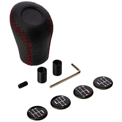 Image of Sumex Race Sport Lift Up Reverse Leather Gear Shift Stick Cover Knob Classic Black with Red Stitch