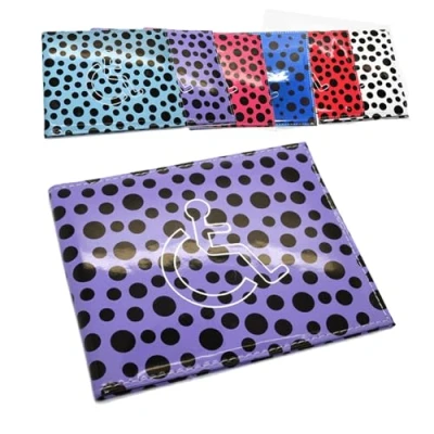Image of AlezyB 1x Dotted Purple Disabled Badge Holder, PU Leather Wallet Protector Parking Permit Cover Holder
