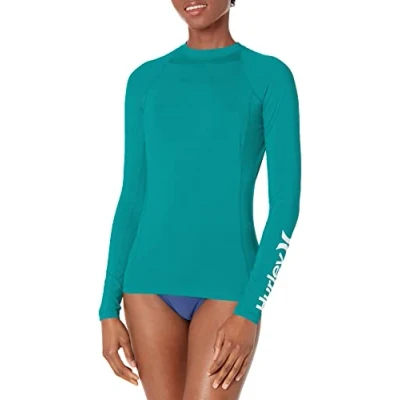 Image of Hurley Women&#039;s OAO Long Sleeve Rashguard Rash Guard Shirt, Emerald, Large