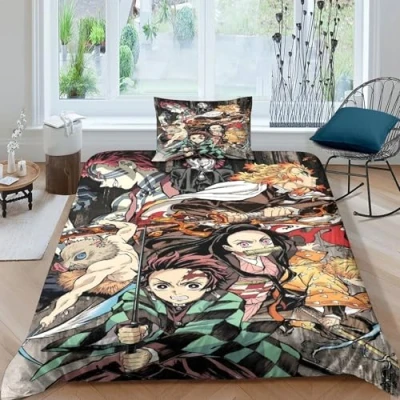 Image of GDEKCIEAS Anime 3D Demon Slayer 2Pcs Bedding Set for Adults,Breathable Duvet Cover And Comforter Set,Lightweight Quilt Home Single（135x200cm）