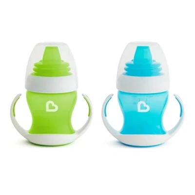 Image of Munchkin Gentle Transition Baby Cup Babies &amp; Toddlers Sippy Cups with Handles Lids BPA Free Non Spill Dishwasher Safe Leakproof Silicone Childrens for 4+ Months 4oz/118ml, Blue Green