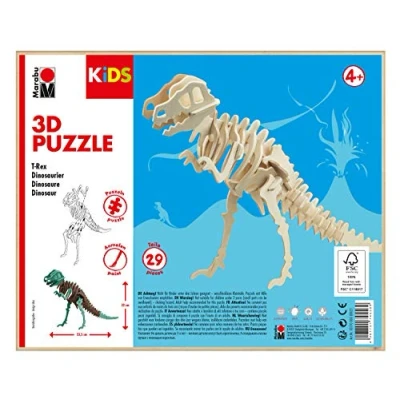 Image of Marabu 0317000000021 Kids 3D Wooden Puzzle T Rex Dinosaur 29 Pieces Approx. 23.5 x 32 cm, brown