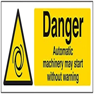 Image of V Safety Danger Automatic Machinery May Starts Without Warning Sign 300mm x 100mm 1mm Rigid Plastic