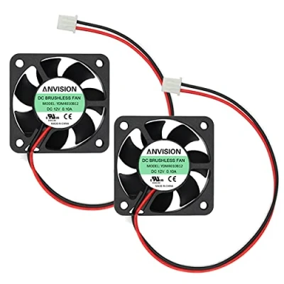 Image of ANVISION 2 Pack 40mm x 10mm 4010 Dual Ball Bearing DC 12V Brushless Cooling Fan, YDM4010B12
