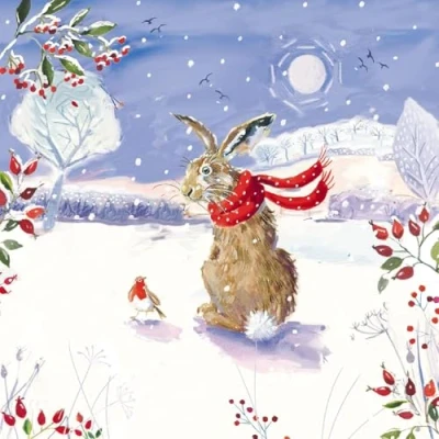 Image of GBCC Charity Christmas Cards Pack of 6 with Hare and Robin Artistic Design Eco Friendly Xmas Multipack Envelopes