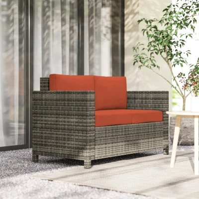 Image of Outsunny 2 Seater Garden Furniture, Rattan Sofa with Soft Padded Cushion and Armrests, Wicker Loveseat for Patio, Grey
