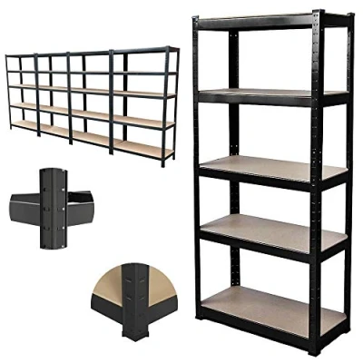 Image of Heavy Duty 5 Tier Garage Shelving Unit, 180cm X 90cm 40cm Black Racking Storage Shelves, Ideal for Workshop Warehouse Kitchen Bathroom, Boltless Assembly, Black, Year Warranty