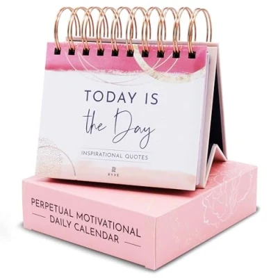 Image of RYVE Motivational Calendar Daily Flip with Quotes Inspirational Love Gifts For Women, Office Décor/Office Gifts, Desk Decorations Pink