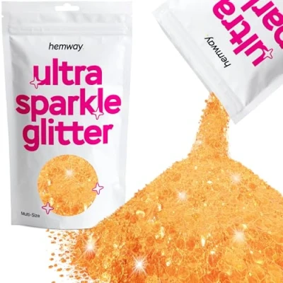Image of Glitter Multi Size Fluorescent Orange Ultra Sparkle Sequins Nail Face Festival Christmas Halloween Makeup Chunky Fine 100g / 3.5oz
