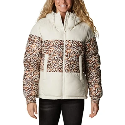 Image of Columbia Women&#039;s Pike Lake 2 Hooded Insulated Jacket, Puffer Chalk/Warm Copper Terrain Print, Size XL