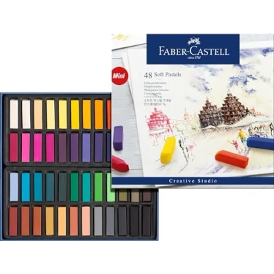 Image of Faber Castell Creative Studio Soft Pastels Mini, Multicoloured, Cardboard Wallet Of 48, For Art, Craft, Drawing, Sketching, Home, School, University, Colouring