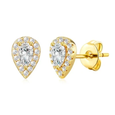 Image of Philip Jones Gold Plated Pear Halo Earrings Created with Zircondia® Crystals