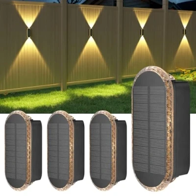 Image of ELLASAY Solar Fence Lights Outdoor Garden,3000K/4000K/6500K 3 Modes Brighter Garden Powered Waterproof IP67,Solar Wall for Patio/Backyard/Porch/Pool Decorations,4PK
