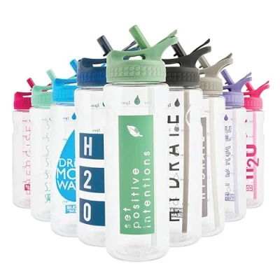 Image of Polar Gear 750ml Motivational Water Bottle With Straw SK BPA Free Time Markings Running Bottle, Sports Reusable for Work, School, Cycling