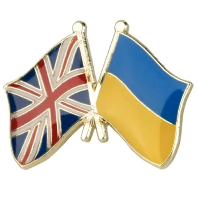 Image of Panda Loco Ukraine Ukrainian National Flag Friendship Lapel Diplomat Metal Enamel Pin Badge (United Kingdom (Union Jack))