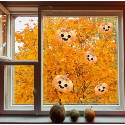 Image of Halloween Window Cling Stickers Pumpkin Decals Removable Reusable Wall