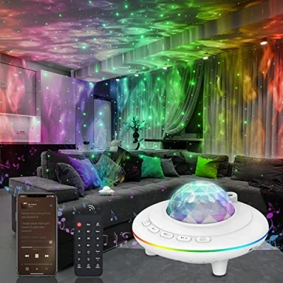 Image of Mycket Star Projector, Galaxy Projector Light, Ocean Wave LED Lamp, Night Light with Remote 360Rotating Sleep Soothing Colors Changing Music Bluetooth Speaker Timer for Kids