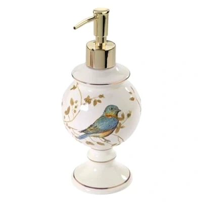 Image of Avanti Linens Lotion Pump/Soap Dispenser, Countertop Accessories, Nature Inspired Bathroom Decor (Gilded Birds Collection)
