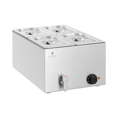 Image of Royal Catering Stainless Steel Bain Marie 600W 4 GN 1/4 Drain Tap Water Bath