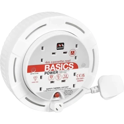 Image of Masterplug Four Socket Cassette Reel Extension Lead, 4 Metres, White