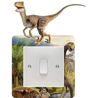 Image of Velociraptor Jurassic Dinosaur Light Switch Surround Art Vinyl Wall Stickers Children&#039;s Bedroom