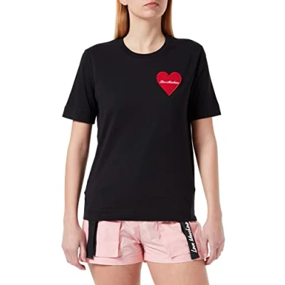 Image of Love Moschino Women&#039;s t Shirt with Brand Heart Patch, Black, 42
