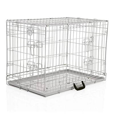 Image of COZY PET Dog Cage 30&quot; Light Grey Metal Tray Folding Puppy Crate Cat Carrier Crate. DC30G
